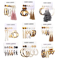 new tassel acrylic dangle earrings set for women bohemian big geometric pearl shell drop earring diy fashion jewelry gift