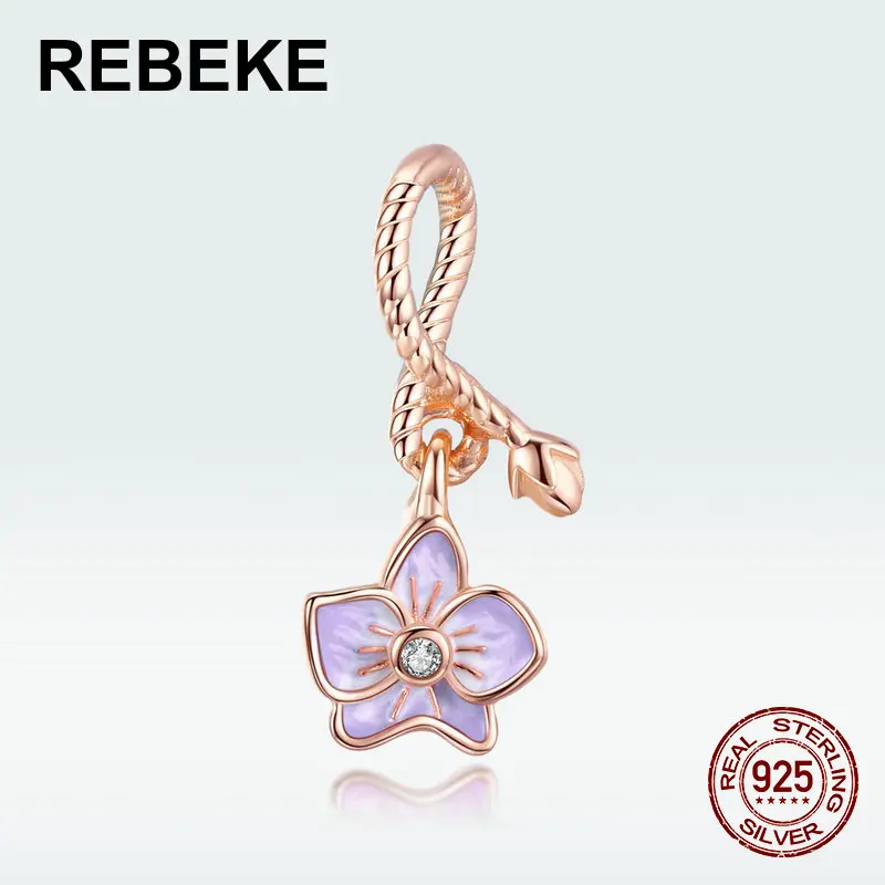 100% Стерлинговое Серебро 925 пробы фаленопсис кулон подходит для браслета розовое