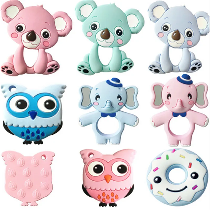 

13 Colors Silicone Teethers Animal Koala Owl Elephant Baby Ring Teether Silicone Chew Charms Baby Teething Gift Toddler Toys