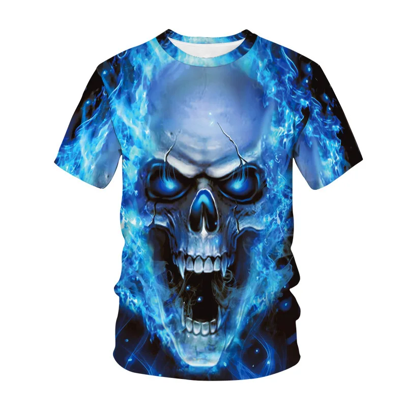 

Printed short-sleeved T-shirt 2021 summer new men's white skull 3D round neck short-sleeved digital printing casual skull 3D top