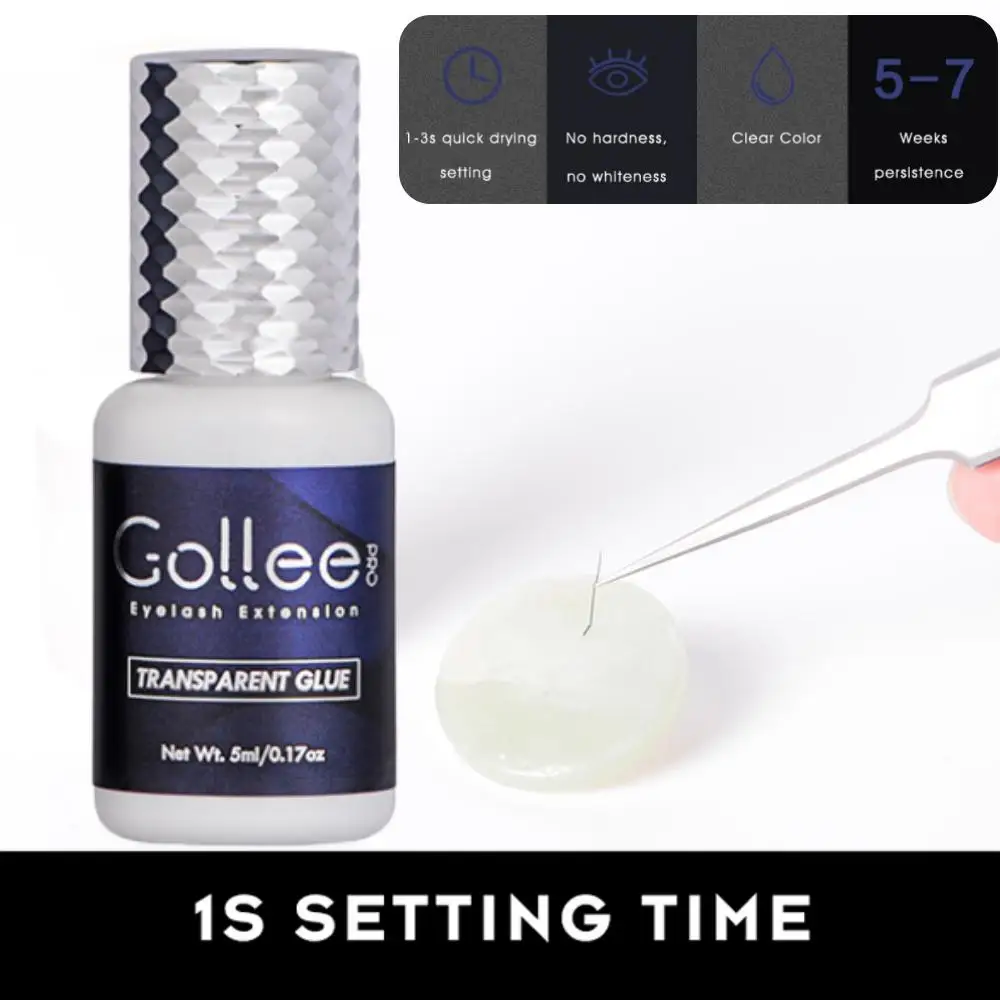 

Gollee Clear Eyelash Glue for Lash Extensions Fast Extra Strong Lash Glue 1 Sec Dry Time 7 Weeks Bonding Free Latex Transparent