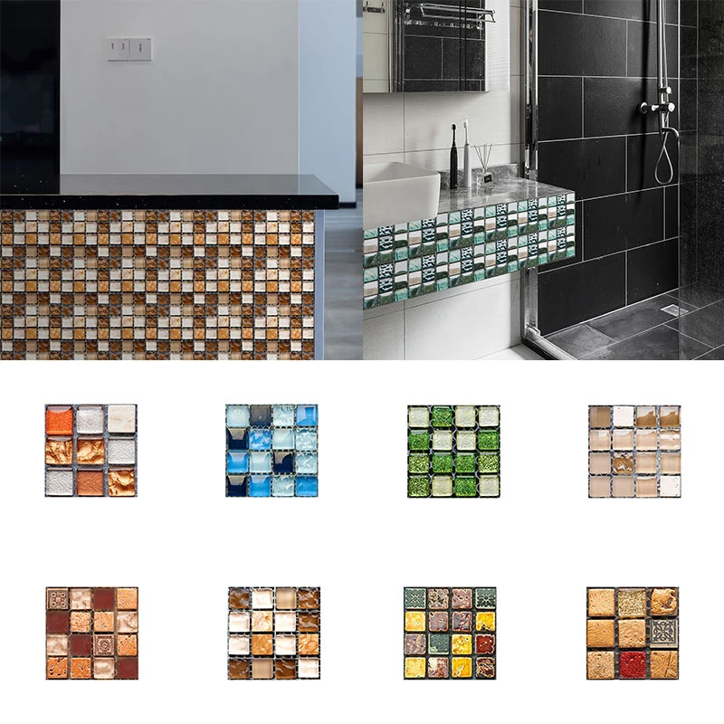 

Self-adhesive Small Lattice 10pcs Classic Stitching Wall Sticker Waterproof Practical DIY 3D Crystal Tile Sticker Glass Tile