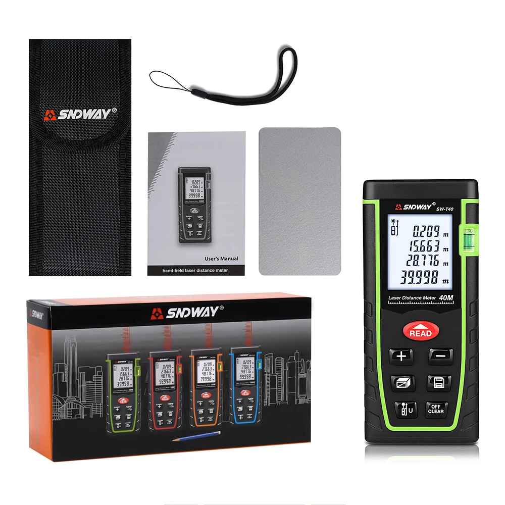 

SNDWAY Laser Distance Meter Rangefinder 40-120M With Area Angle Volume Continuous Handheld Electronic Measure Tool