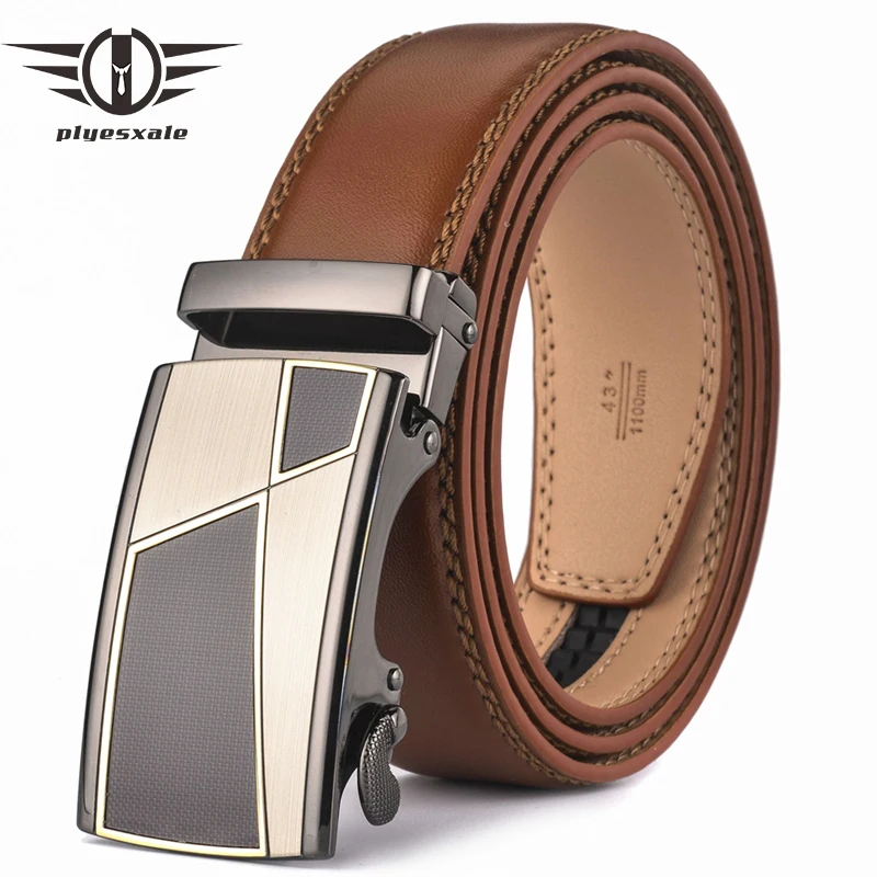 Plyesxale Automatic Buckle Brown Belt Men 2022 Brand Designer Mens Belts Luxury Genuine Leather Belt For Men High Quality B10