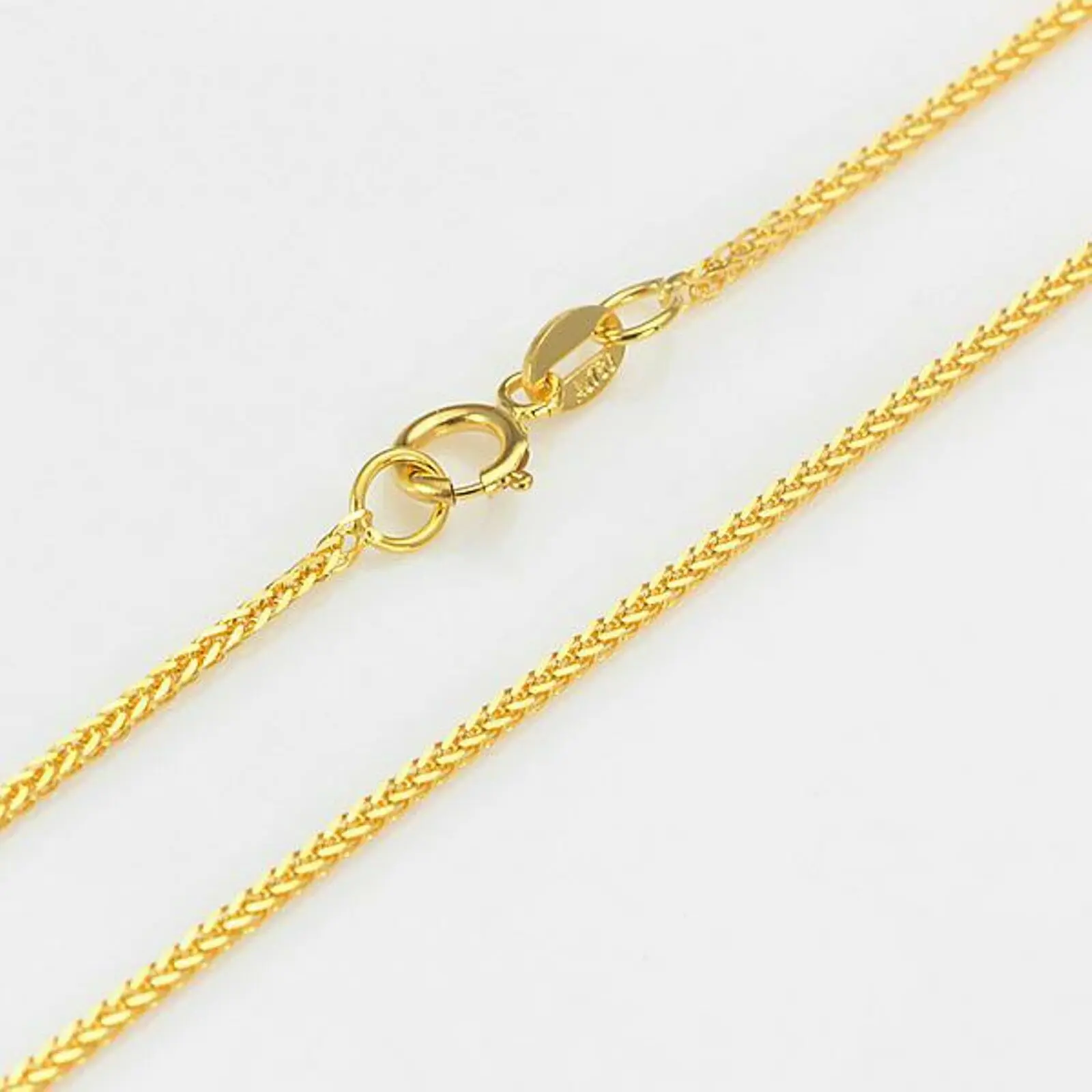 

Fine Pure Au 750 18kt Yellow Gold Chain 1mmW Women Wheat Link Necklace 18inch 1.5-2g