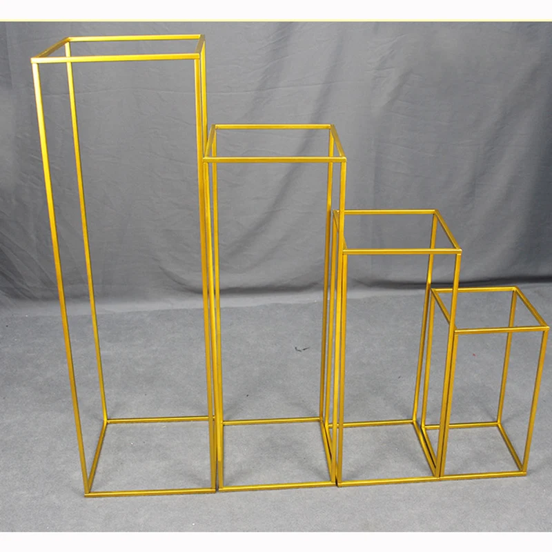 Rectangular Matte Gold Wedding Flower Stand, Geometric Centerpiece Vases Home Decoration
