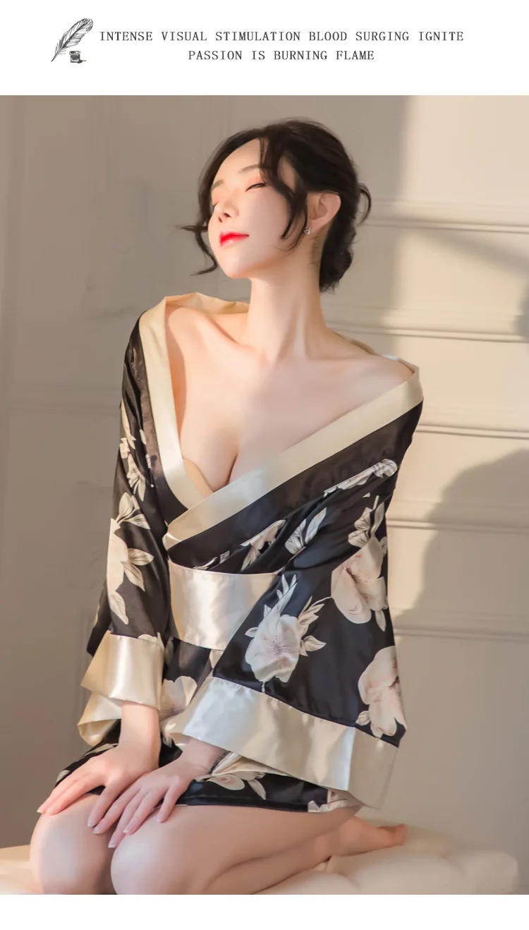 

Erotic Sexy Women V-Neck Wedding Robe Sleepwear Kimono Bathrobe Gown Sexy Loose Casual Negligee Lounge Intimate Lingerie