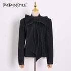 Женское джинсовое пальто TWOTWINSTYLE, на шнуровке, с бантом, на молнии, с длинными рукавами, приталенное, весна 2021