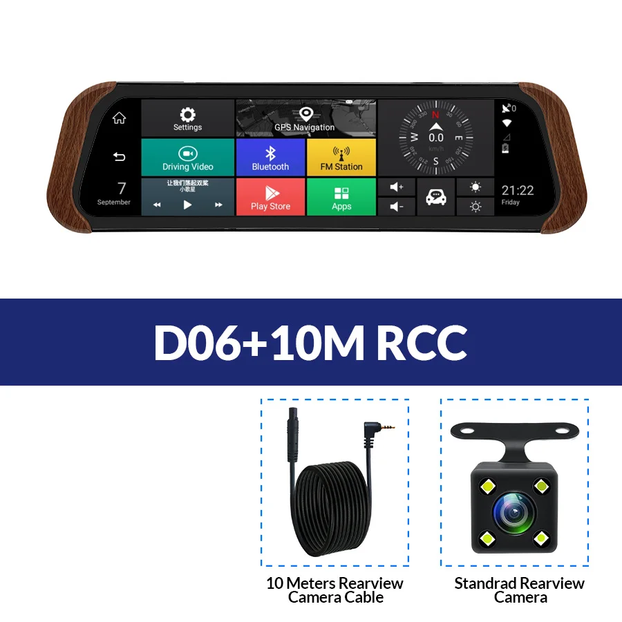 D06-10M RCC E-ACE Автомобильный видеорегистратор Камера 4G Android 1" ips поток зеркало заднего вида Full HD 1080P Dash Cam ADAS Авто РЕГИСТРАТОР gps видео рекордер - Название цвета: D06-10M RCC