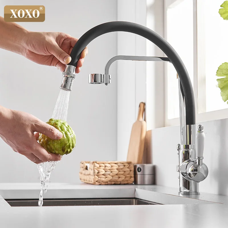 

Filter Kitchen Faucet Drinking Water Black Deck Mounted Mixer Tap 360 Rotation Pure Water Filter Kitchen Sinks Taps 82018