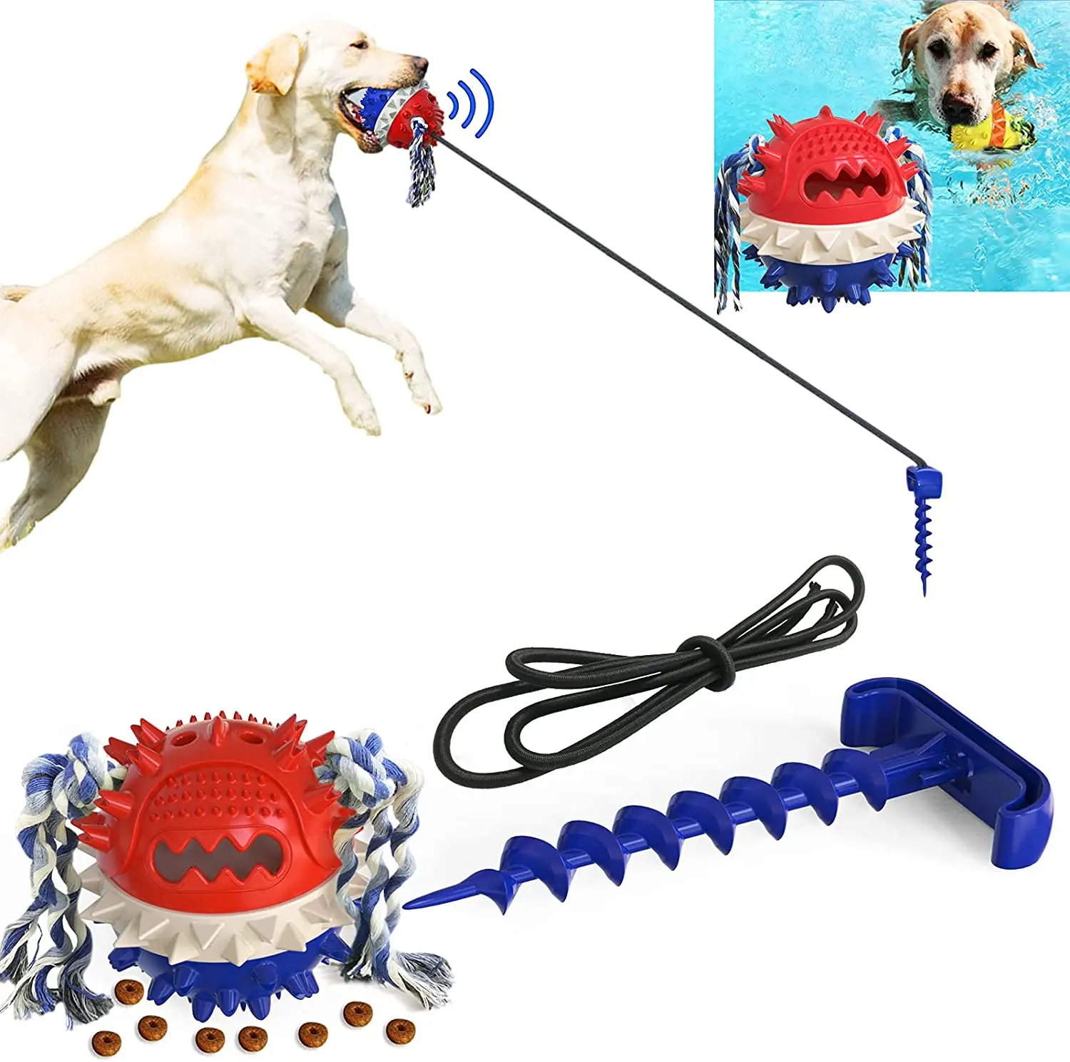 

Dog Molar Teething Toy Bite Resistant Elastic Pet Sounding Ball Toy Outdoor Strong Teeth Training Pulling Ball Tug-of-war Toy