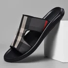 Шлепанцы SUROM мужские кожаные, дизайнерские сандалии, уличная одежда, красивые туфли, сланцы, черные, лето 2018