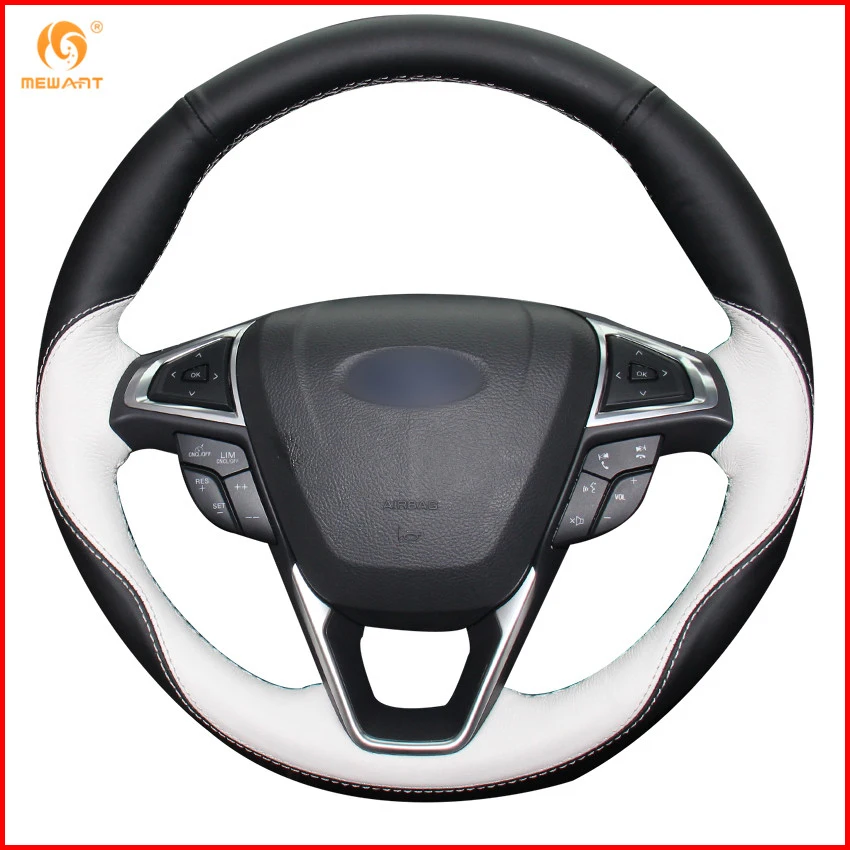 MEWANT Черный Белый Чехол рулевого колеса автомобиля из натуральной кожи для Ford Mondeo