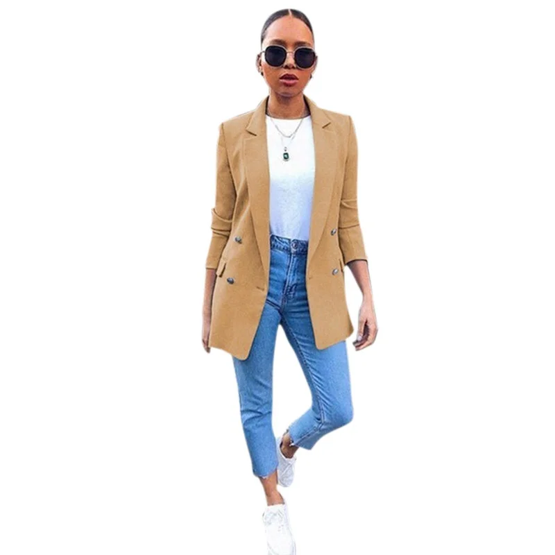 

Femme One Button Long Sleeve Loose Cardigan Women Blazer Popular Candy Color Mid-long Suit Jacket