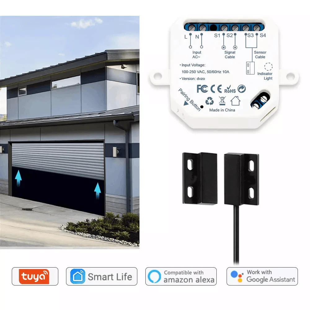 

Tuya Smart Life Garage Door Sensor Opener Controller WiFi Switch Amazon Alexa Echo Google Home DIY Smart Home App Alert No Hub