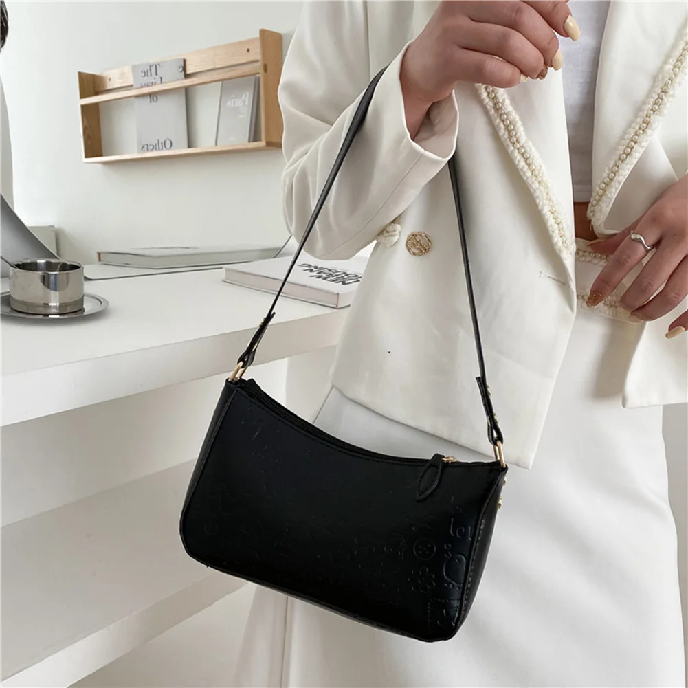 

Youth Ladies Simple Versatile Bag Shoulder Underarm Evening Bag Female Cartoon Embossing Vintage PU Hobos Handbag