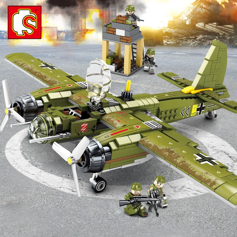 Блоки sembo военный Ju-88 бомбежка самолет строительный блок WW2 вертолет армейское