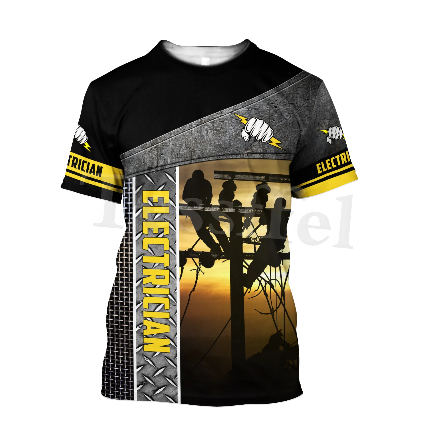 

Tessffel Men's Fashion Electrician Worker T-Shirt Lineman Summer 3dPrint Tshirts Harajuku Printed Tees Short Sleeve Tops Style-1