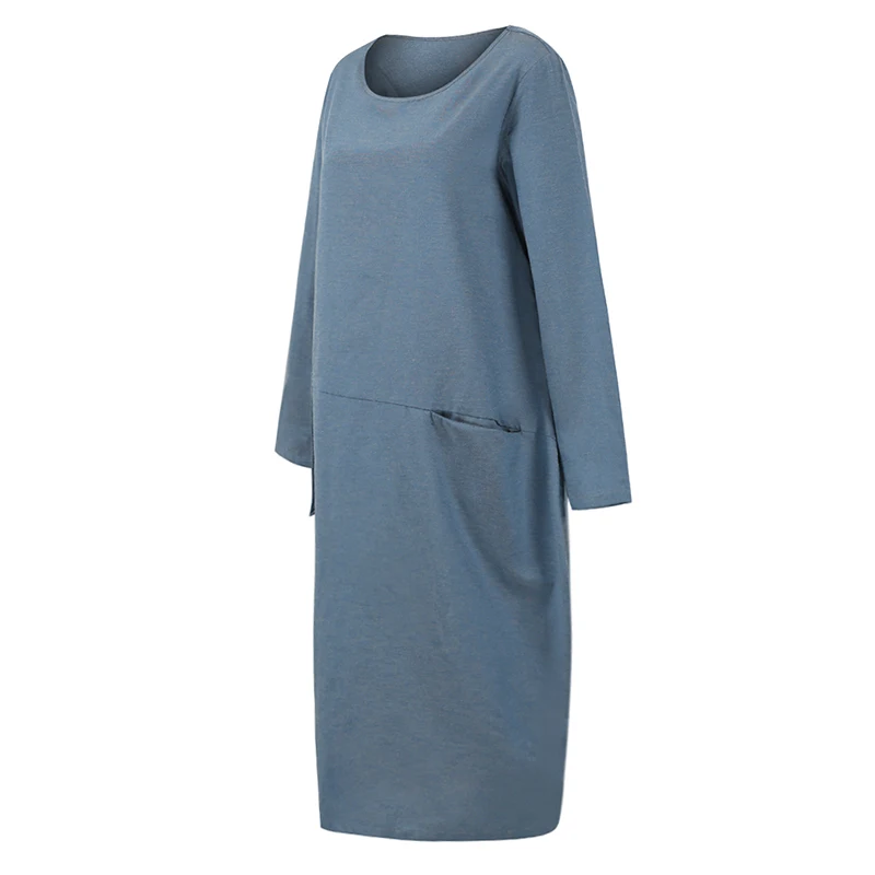 Модное женское повседневное свободное платье миди однотонное длинное