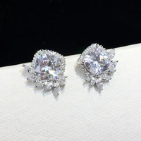 s925 sterling silver color simple square bz zircon gemstone ear earrings fashion jewelry korean womens earrings flower earrings