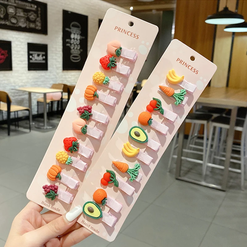 

10 PCS/set 2020 Baby Ear Side Bangs Clip Gilrs Sweet Barrettes Fruit Headdress New Cute Children Hairpin Hair Accessories