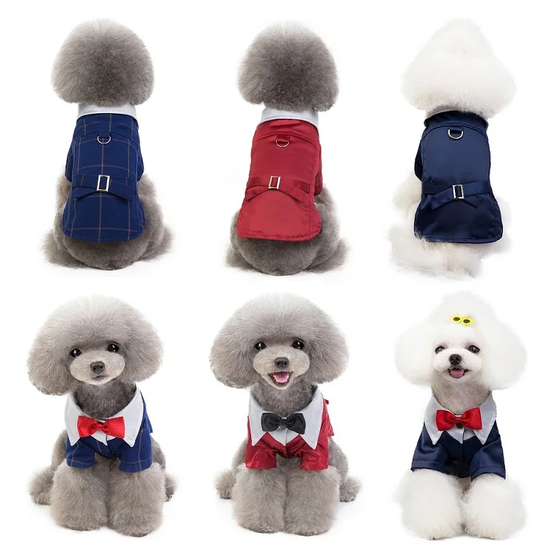 Клетчатый костюм для питомцев одежда собак и кошек Костюм Принца джентльмена с