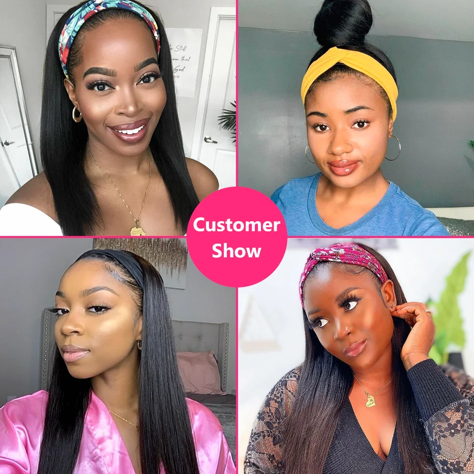 

Cranberry Hair Bone Straight Headband Wig Human Hair Remy Peruvian Straight Human Hair Wigs For Women Beginner Friendly Glueless