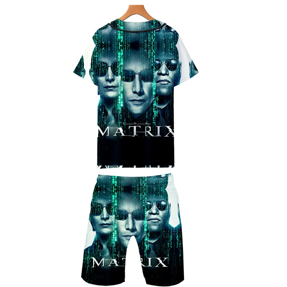 Новинка 2019 мужские модные комплекты из двух предметов футболка с принтом матрицы