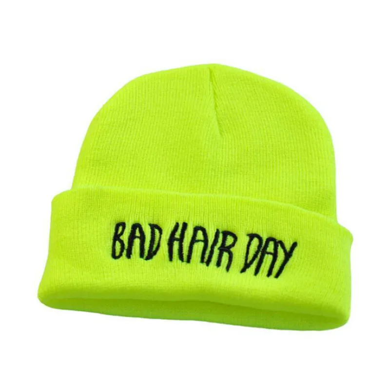 Женская вязаная шапка с вышивкой BAD HAIR DAY уличная в стиле хип хоп Мужская Шапка