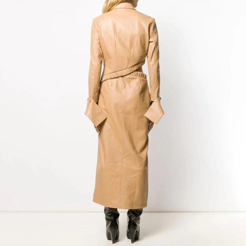 Комплект из двух предметов Женская ассиметричная кожаная куртка + разрез | одежда