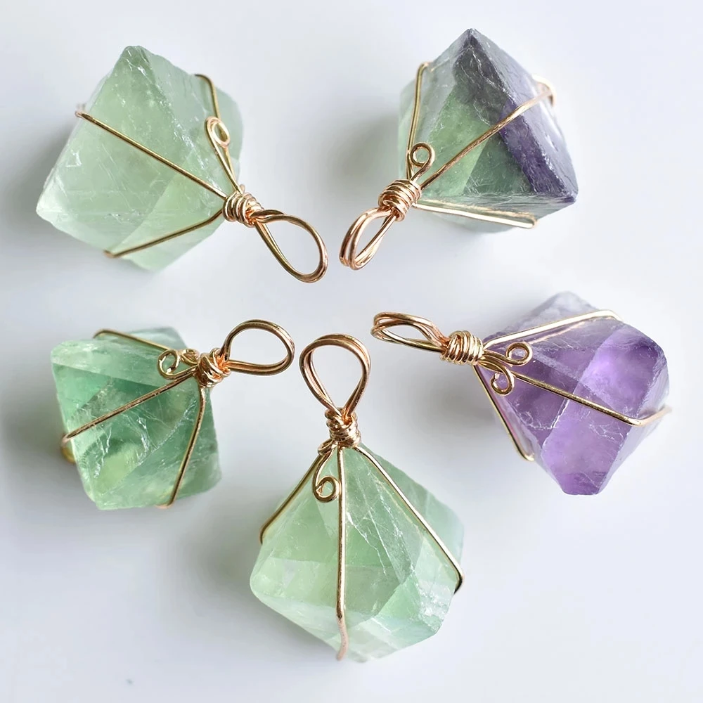 

2021 New fashion good quality natural fluorite stone octahedron pendants for jewelry accessories making free Wholesale 5pcs/lot