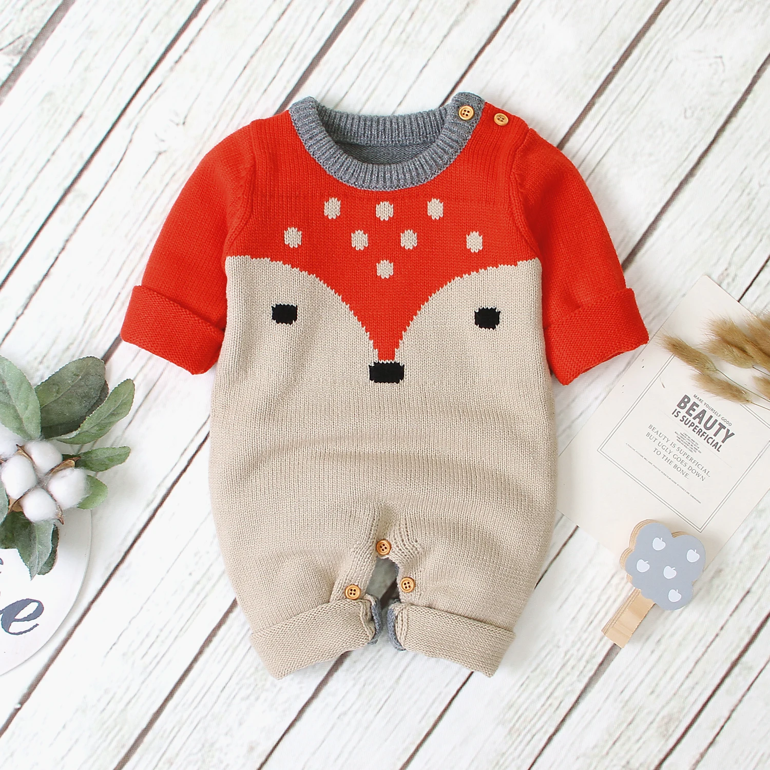 

2020 Baby Autumn Clothing Newborn Baby Boy Girl Knit Romper Cartoon Sweater Jumpsuit Long sleeve Warm Baby Rompers