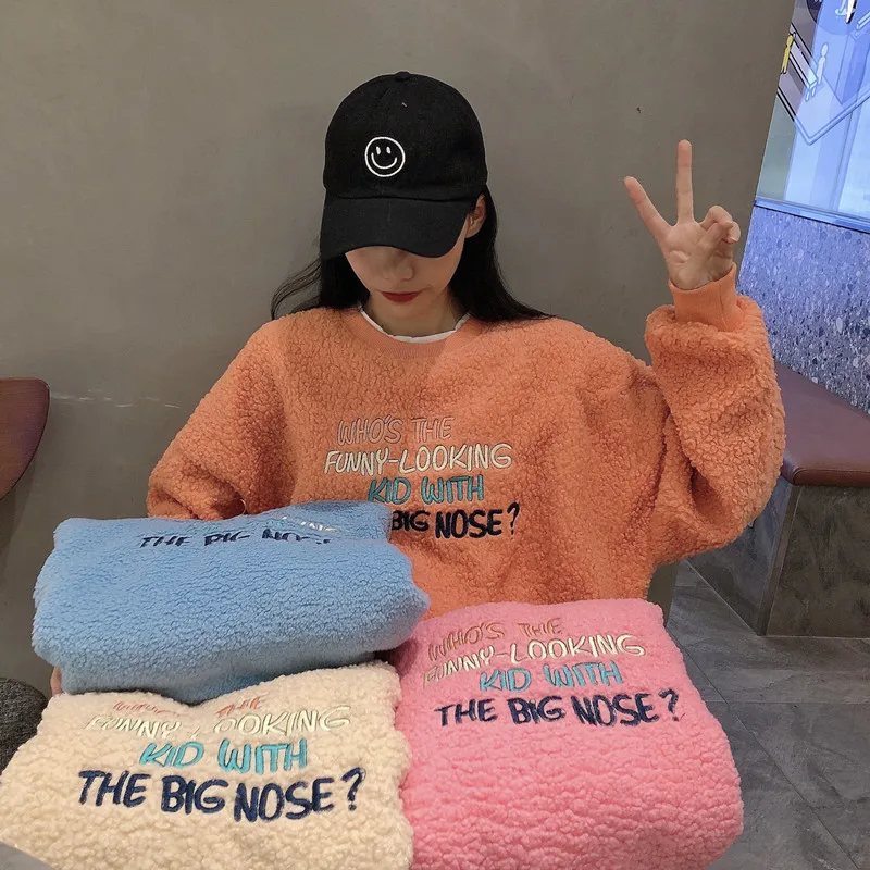 

Oversized Sweatshirt Women Thicken Autumn Winter Christmas Hoodies Lambswool Fake Two Piece Pullover Lady Casual Tops Sudadera
