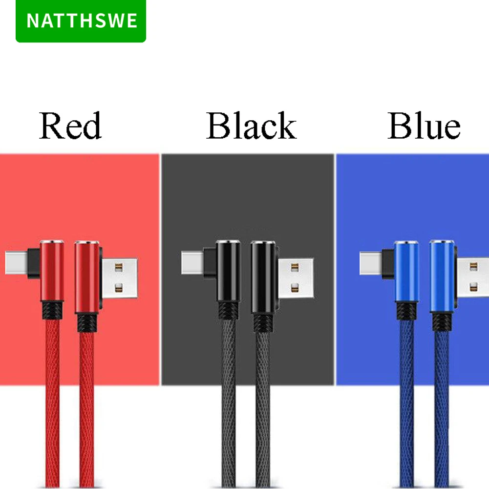 NATTHSWE двойной локоть тип-c USB Lline 90 градусов зарядный кабель для мобильного телефона с нейлоновой оплеткой совместимый для huawei Xiaomi