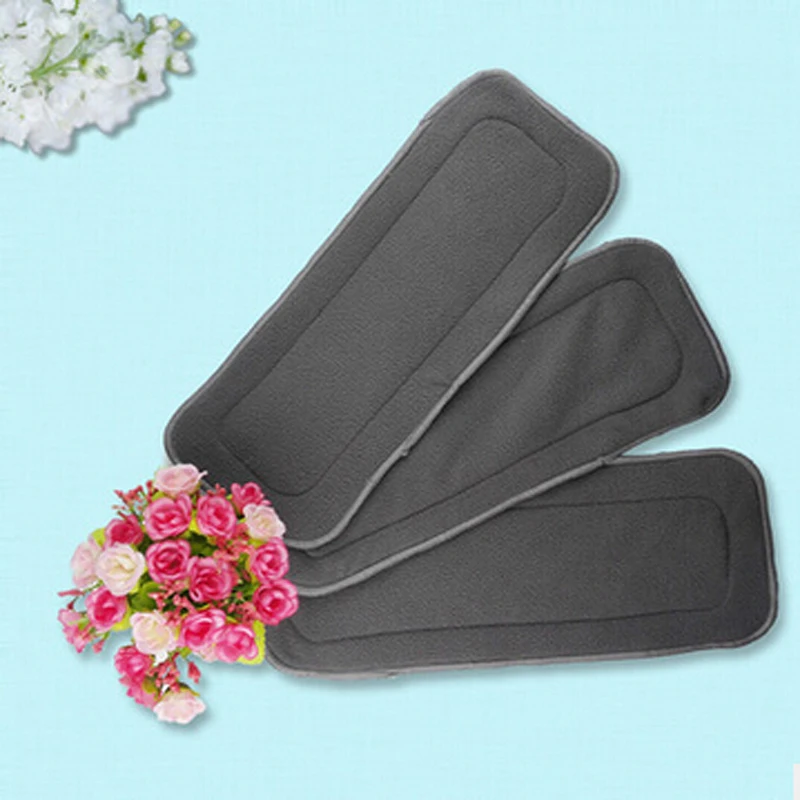

4Layers Bamboo Charcoal Cloth Diapers Inserts Nappy Changing Mat Black Baby Diapers Reusable Diaper Changing Pad