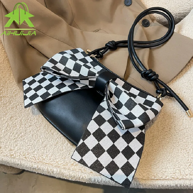 

Fashion Bowknot PU Leather Crossbody Bags For Women 2021 New High Quality Splicing Shoulder Bag Designer Female Casual Handbags