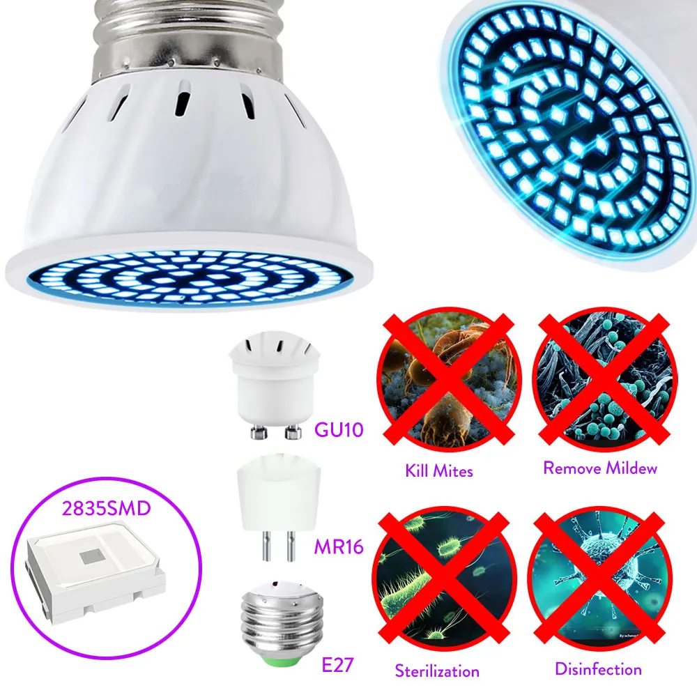 Ультрафиолетовая лампа E27 УФ для дезинфекции бактерицидный свет UVC лампы