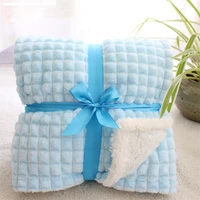 furry grids sherpa fleece 2 layers thermal baby blanket newborn receiving blanket kids quiltwinter soft plushed baby swaddle
