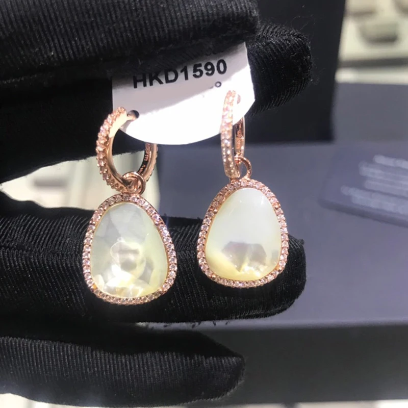 Модный шарм копия 1:1 Реплика розовое золото черный гематит падение серьги в паре