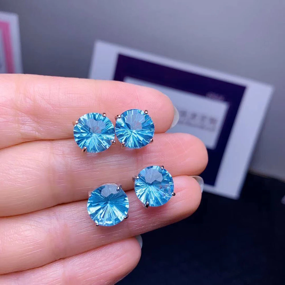 

Trendy Fireworks Cut Natural Blue Topaz Earrings for Women Jewlery White Gold Plated 925 Silver Topaz Gemstone Earrings Gift