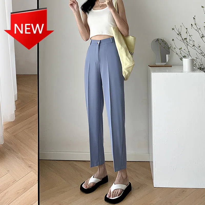 

nine-point pants fashion office apricot pants elegant white casual women' pants candy color Suit pants women's summer high waist