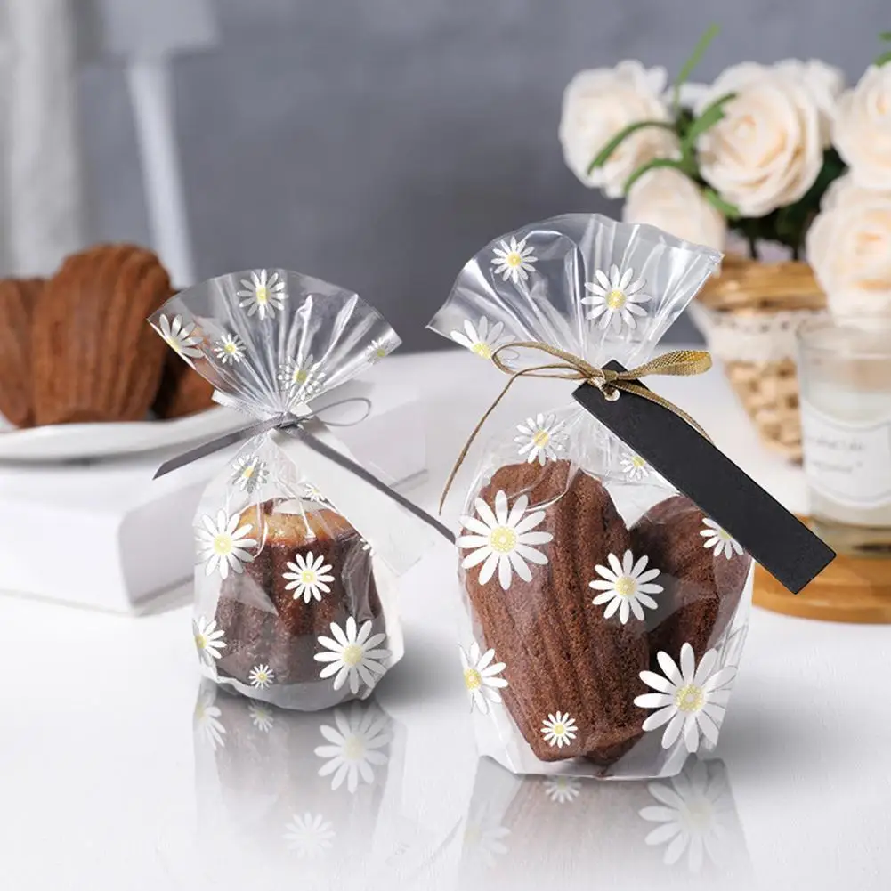 

50/100Pcs New Transparent Packaging Bags Flower Printed Cookie Snack Chocolate Candy Storage Bag For Christmas Party Gift B A5U6