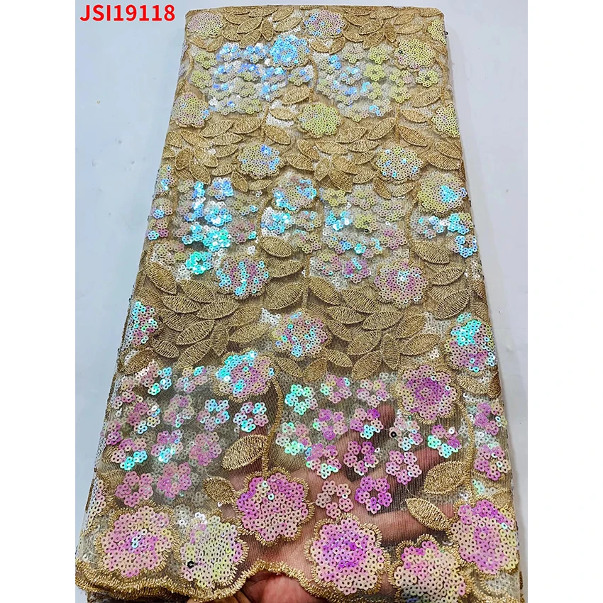 Low Price African French Lace Sewing Clothes Nigerian Quality ​Tulle Jacquard Sequins Party Dress 5 Yards/Lot JSI19118 | Дом и сад