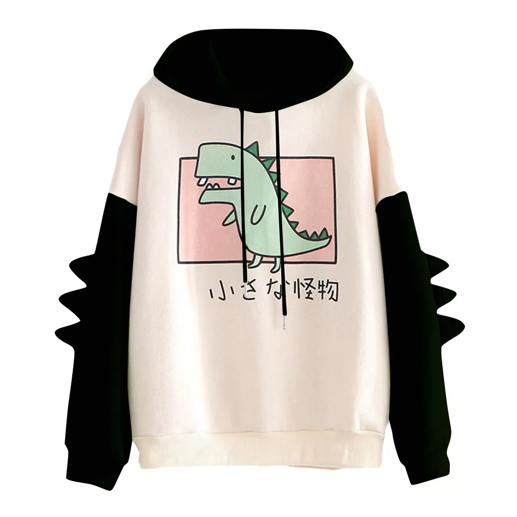 Cartoon Dinosaur Oversized Hoodie Women Fashion Sweatshirt Casual Print Korean Style Thicken Sweatshirt Winter dino hoodie Tops