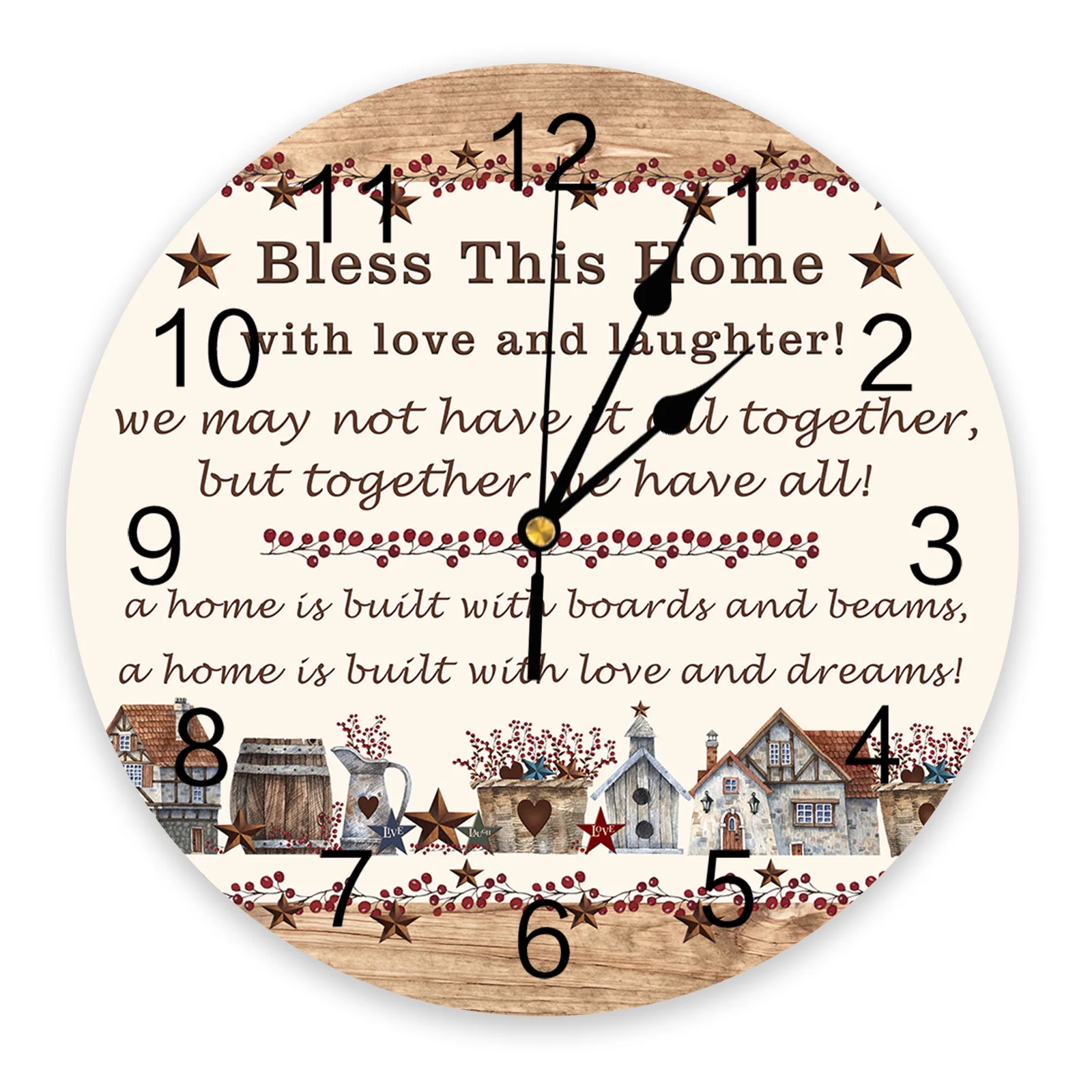 

American Country Farm Berry Wall Clock Bedroom Silent Wall Digital Clock Living Room Decor Wall Clock Modern Design
