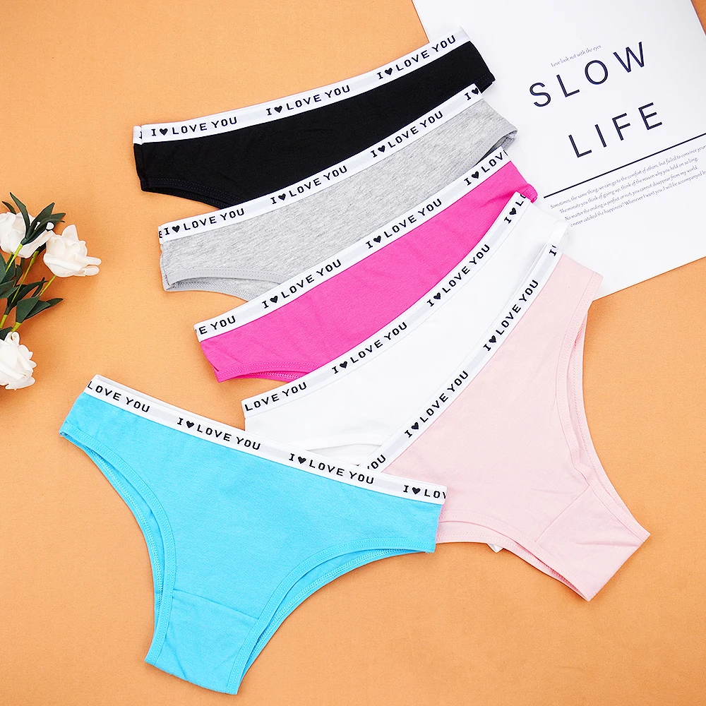 6 Pcs Lots Cotten Panties Women Underwear Sexy G String Thongs Briefs for Lady Low Rise Letter Side Lingerie Femme Wholesale