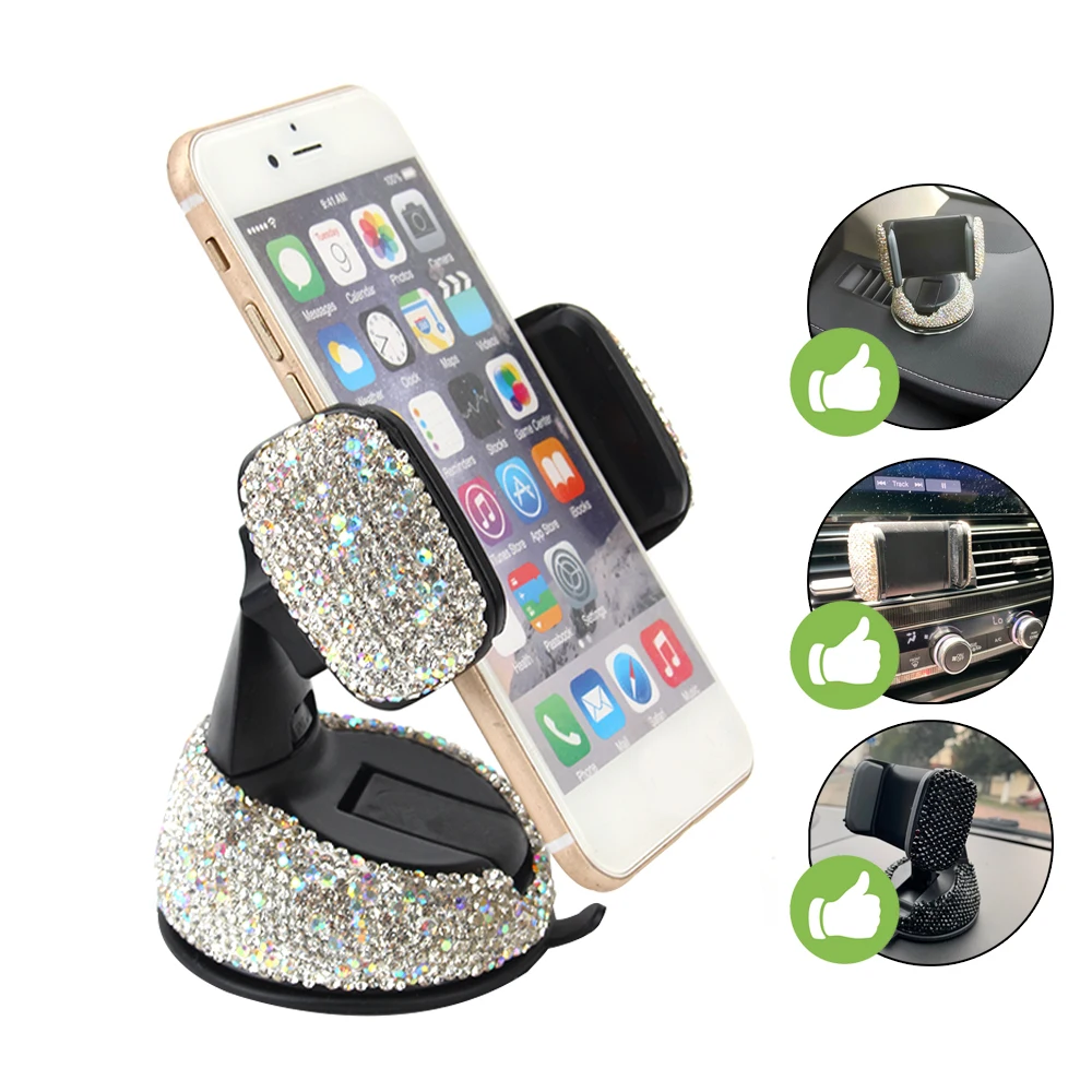 

Crystal For Car Dashboard Car Phone Holder Rhinestones 360 Degree For Auto Windows and Air Vent Universal