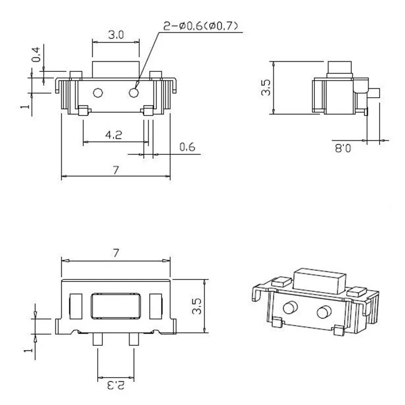 Cltgxdd 1000 шт. 3x6x3 5 мм Тактильный кнопочный переключатель 3*6 SMD для MP3 MP4 MP5 планшетного