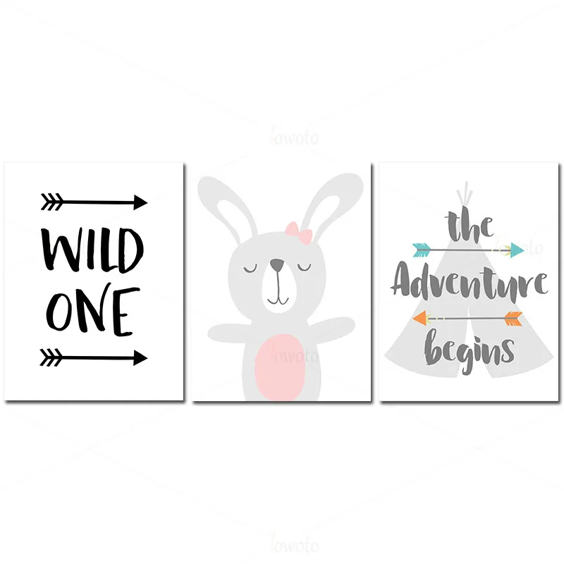 Серый кролик маленький печати приключенческий постер Детская Wall Art мультфильм