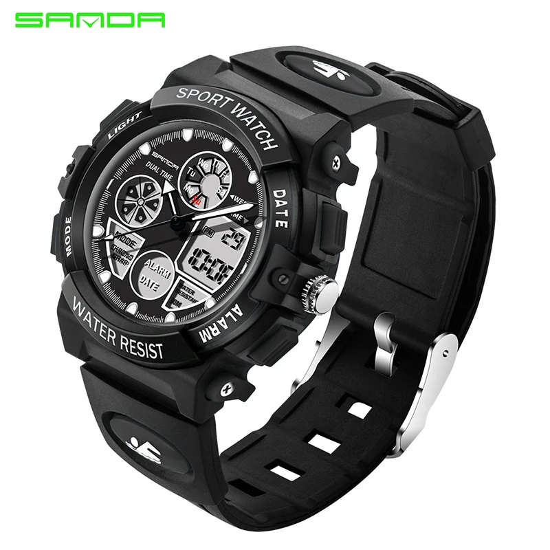 SANDA 116 Children Sport Digital Watch Fashion LED Wristwatch For Boys Alarm Clock Waterproof Back Light Kids Dual Display Band | Наручные